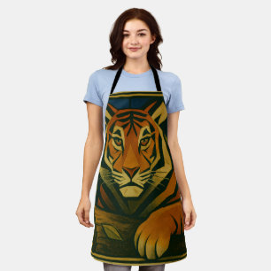 Stylised Tiger in Ornamental Sunburst Frame Apron