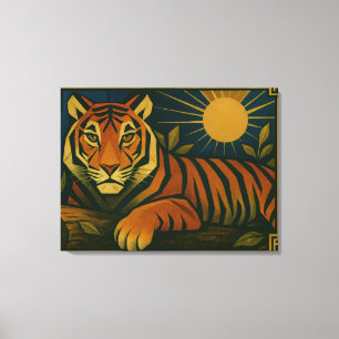 Stylised Tiger in Ornamental Sunburst Frame Canvas Print