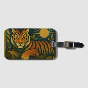 Stylised Tiger in Ornamental Sunburst Frame Luggage Tag