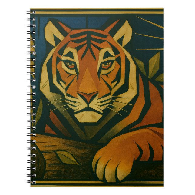 Stylised Tiger in Ornamental Sunburst Frame Notebook (Front)