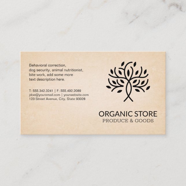 Stylised Tree Logo | Texture Paper Background Business Card (Front)