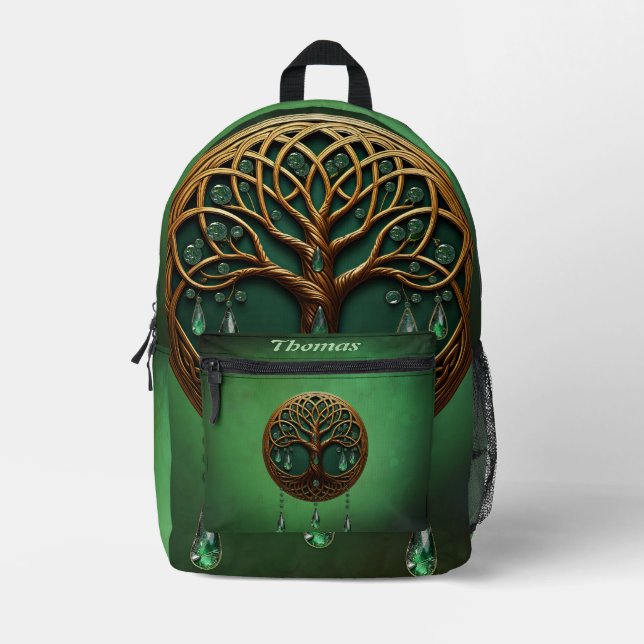 Stylised tree of life  printed backpack (Front)