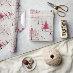 Stylised Tree & Snowflake Holiday Pattern Wrapping Paper