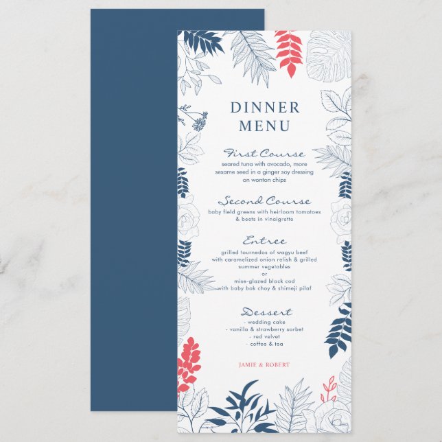 Stylised tropical flowers wedding frame invitation (Front/Back)
