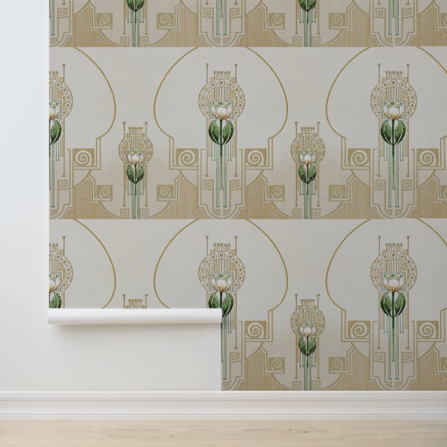 Stylised Tulips Art-Nouveau Medalions Home Decor Wallpaper (Application)