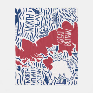 Stylised UK Map: Vintage Travel. Fleece Blanket