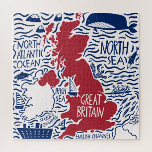Stylised UK Map: Vintage Travel. Jigsaw Puzzle