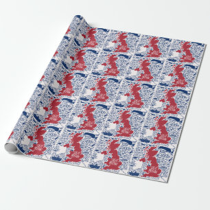 Stylised UK Map: Vintage Travel. Wrapping Paper