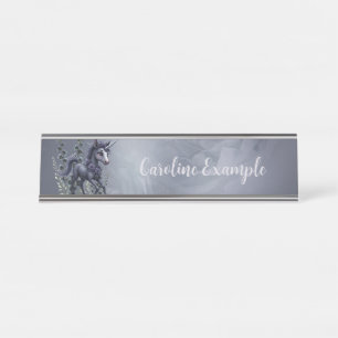 Stylised unicorn in floral splendour. desk name plate