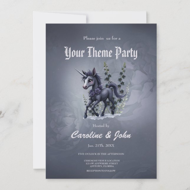 Stylised unicorn in floral splendour. invitation (Front)