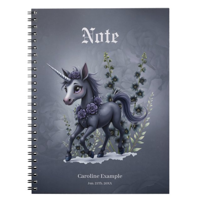 Stylised unicorn in floral splendour notebook (Front)