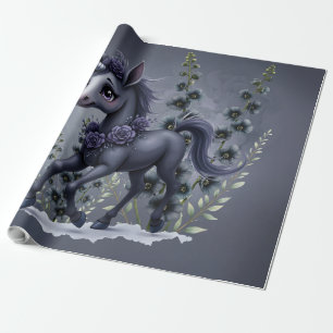 Stylised unicorn in floral splendour.  wrapping paper