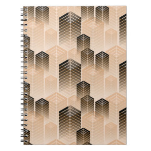 stylised urban landscape seamless pattern in sepia notebook