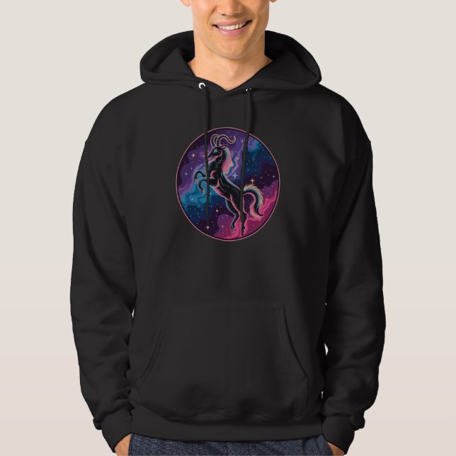 Stylised Vibrant Celestial Capricorn Goat Hoodie (Front)