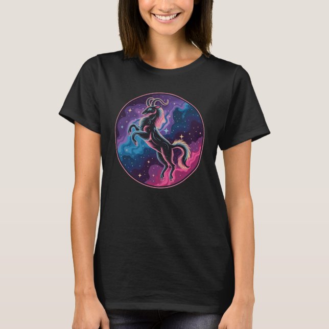 Stylised Vibrant Celestial Capricorn Goat T-Shirt (Front)