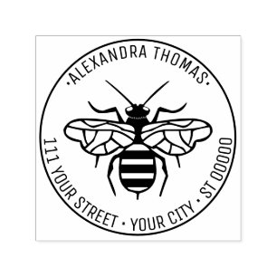 Stylised Vintage Bee #4 Name Return Address Self-inking Stamp