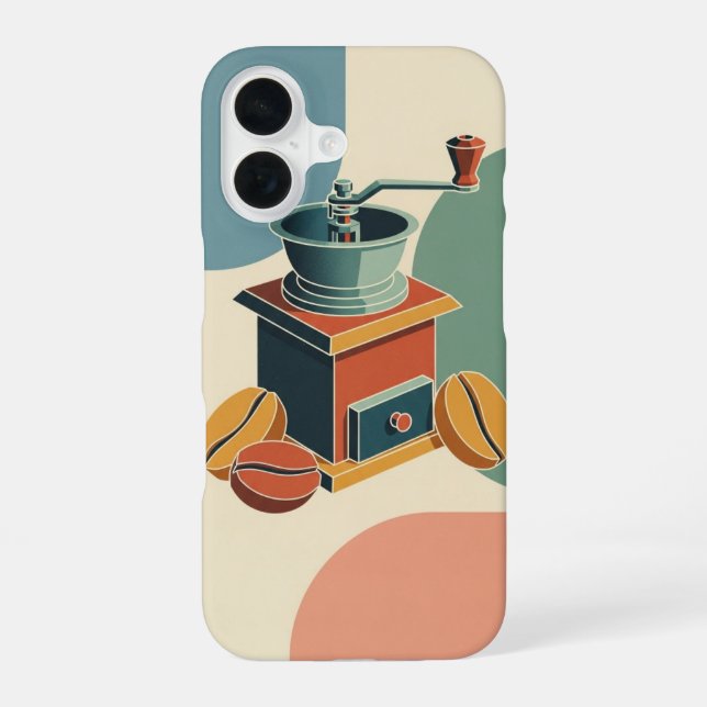 Stylised Vintage Coffee Grinder iPhone 16 Case (Back)