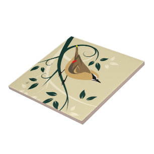 Stylised Waxwing Tile