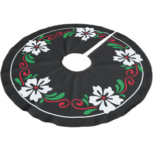 Stylised White Hibiscus Flower Christmas Wreath Brushed Polyester Tree Skirt