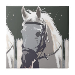 Stylised White Horse Head Sketch Tile