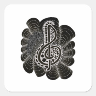 Stylised White on Black Treble Clef Music Doodle Square Sticker