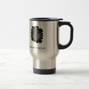 Stylised White on Black Treble Clef Music Doodle Travel Mug