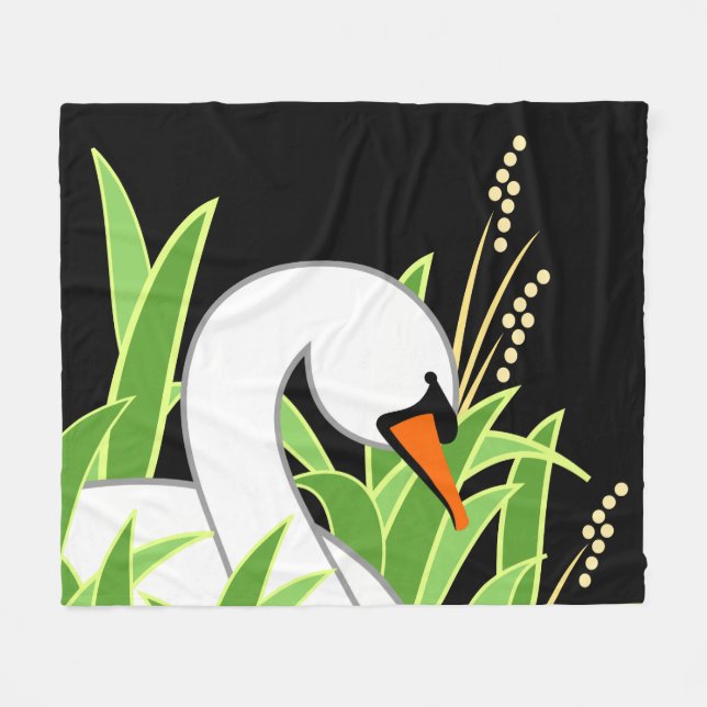 Stylised White Swan Fleece Blanket (Front (Horizontal))