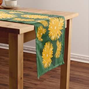 Stylised Wildflower Dandelion Bed Yellow & Green Long Table Runner