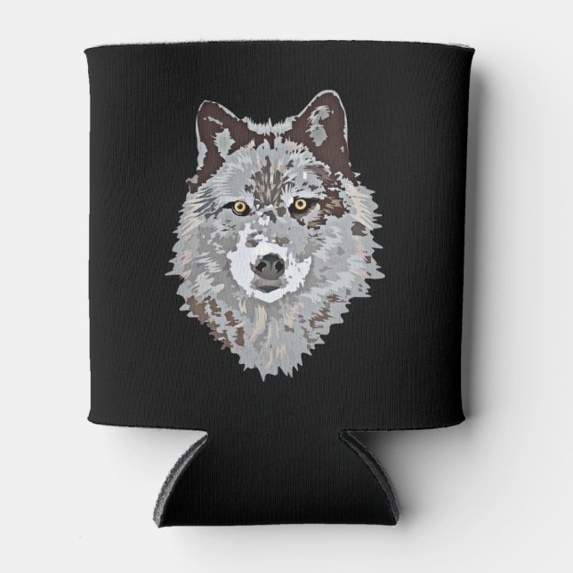 Stylised Wolf Head Can Cooler (Front)