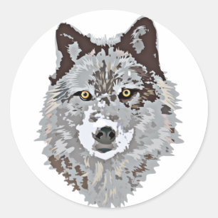 Stylised Wolf Head Classic Round Sticker