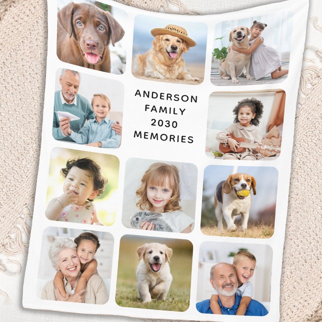 Stylish 11 Photo Collage Personalised Pictures Fleece Blanket (Creator Uploaded)