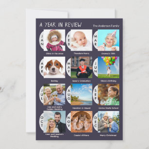Stylish 12-Photo Custom Collage Muted Dark Blue Holiday Card