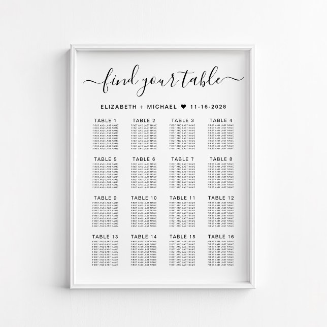 Stylish 16 Table Wedding Seating Chart (Creator Uploaded)