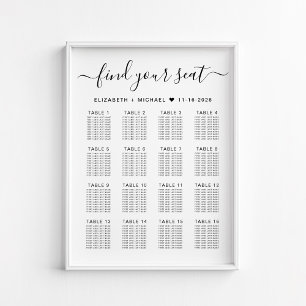 Stylish 16 Table Wedding Seating Chart