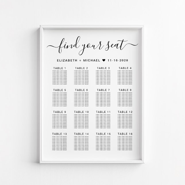 Stylish 16 Table Wedding Seating Chart (Creator Uploaded)