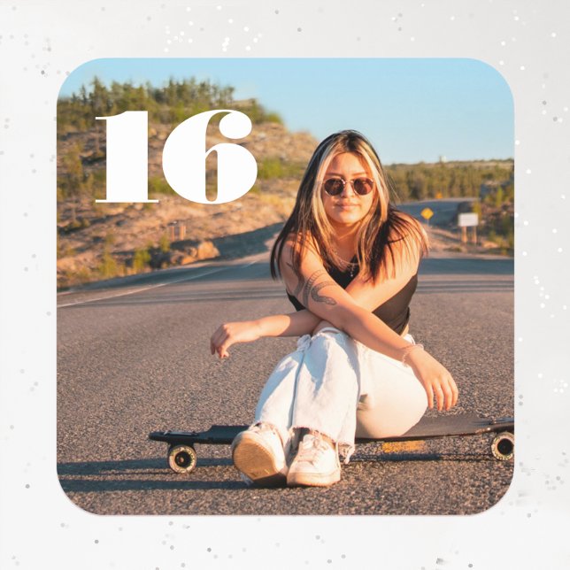 Stylish 16th Birthday Custom Photo Any Age Square Sticker (Creator Uploaded)
