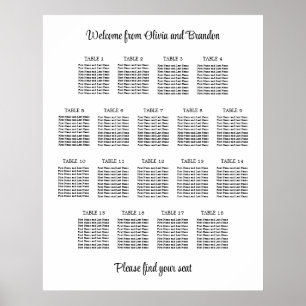 Stylish 18 Table Wedding Seating Chart Poster