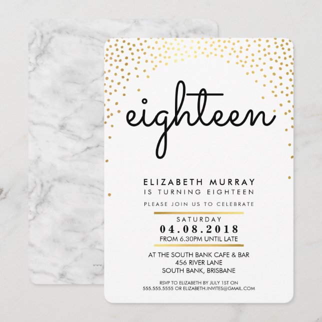 STYLISH 18TH birthday party INVITE gold confetti (Front/Back)
