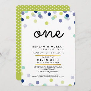STYLISH 1ST birthday party INVITE bright boy spot
