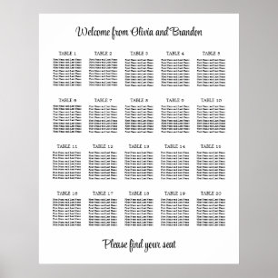 Stylish 20 Table Wedding Seating Chart Poster