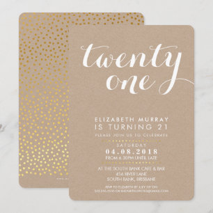 STYLISH 21st birthday party INVITE white on kraft