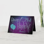 Stylish 21st Name Purple Teal Happy Birthday Card<br><div class="desc">A stylish design with a magical and mystical vibe to send 21st birthday greetings. Happy Birthday is set in an decorative script typography in shades of blue, and the age is in a cordinating typeface along with your recipient’s name, on a watercolor style background in shades of purple. You can...</div>