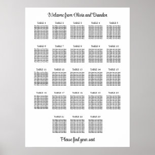 Stylish 23 Table Wedding Seating Chart Poster