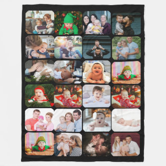 Stylish 24 Photo Collage Black Fleece Blanket