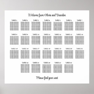 Stylish 26 Table Wedding Seating Chart Poster