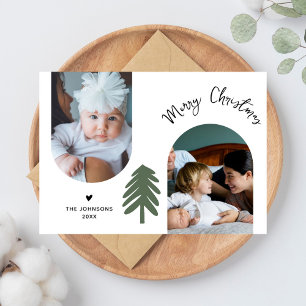 Stylish 2 Photo Arch Pine Minimalist Christmas  Holiday Card