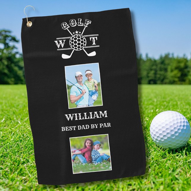 Stylish 2 Photo Best Dad By Par  Golf Towel (Creator Uploaded)
