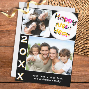Stylish 2 Photos Personalised Happy New Year Holiday Card