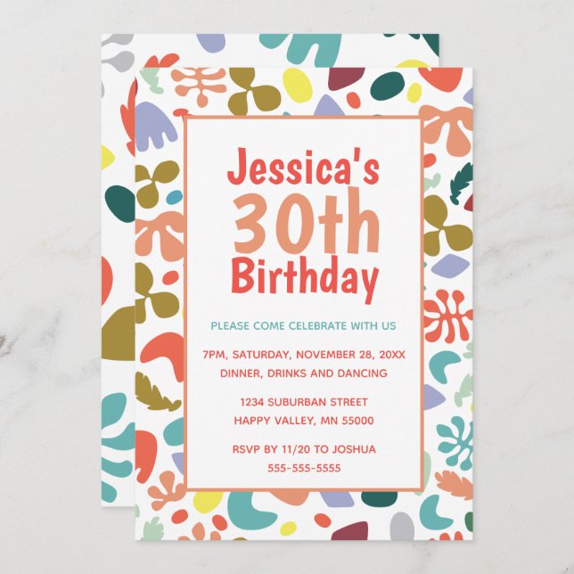 Stylish 30th Birthday Custom Name Details Invitation (Front/Back)