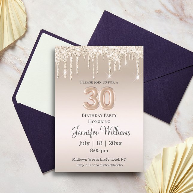 stylish 30th birthday gold dripping glitters invitation (Creator Uploaded)